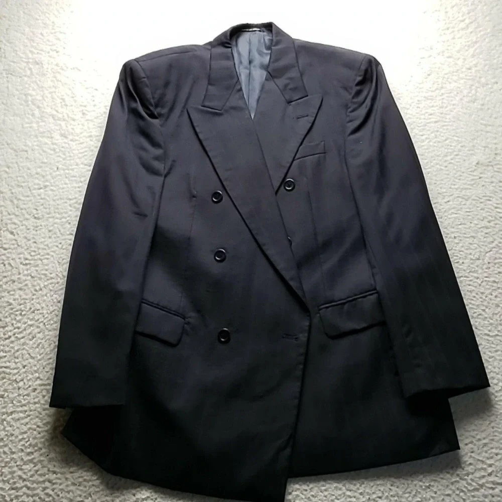 Vito Rufolo Suit Jacket Blazer Mens 42R Blue Stripe Wool Double Breasted Italy